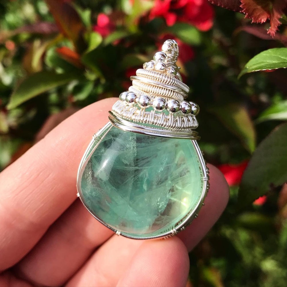 Tumbled Flourite Wire Wrapped Necklace Pendant